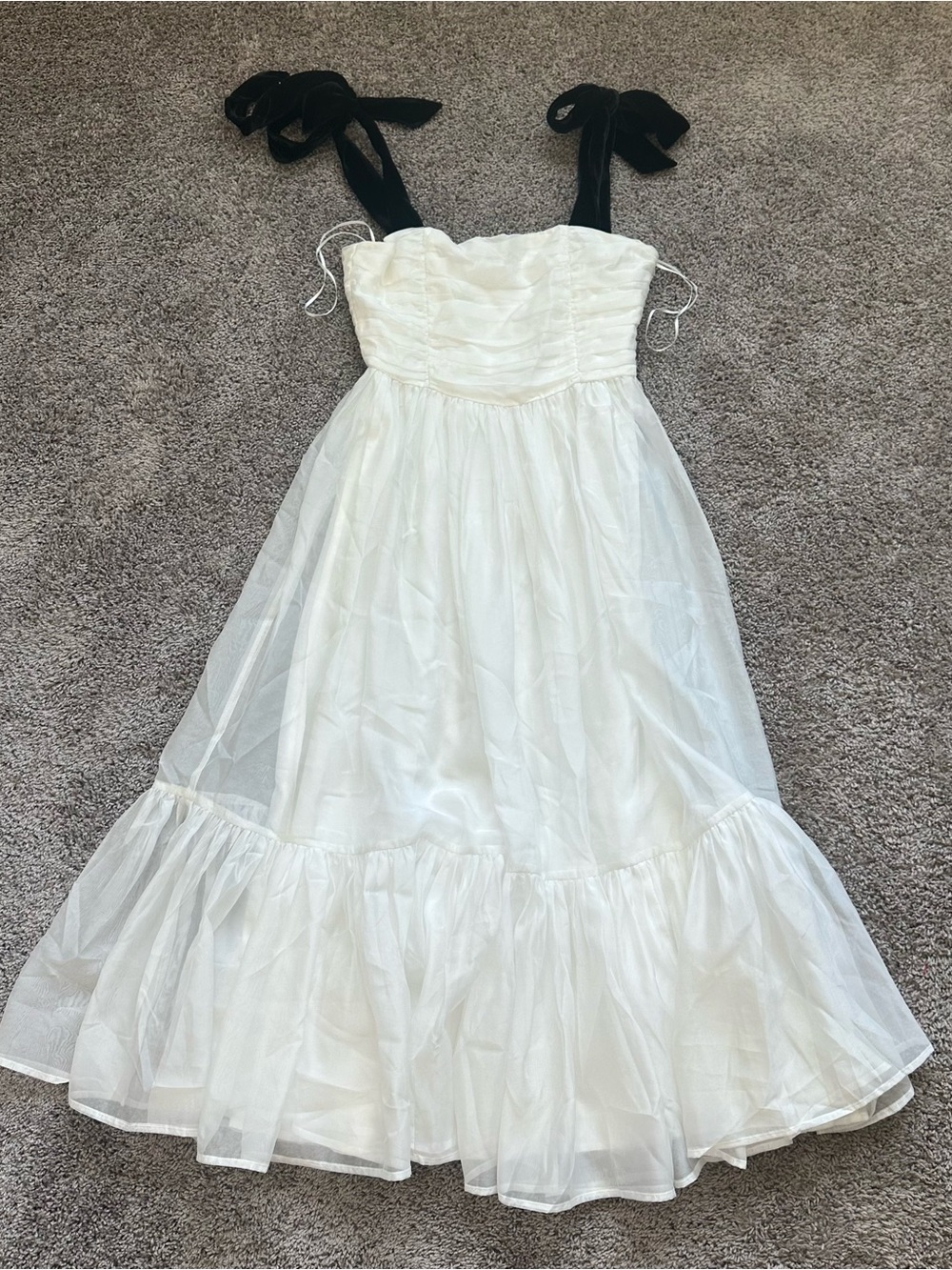 Sugarlips White Midi Tulle Dress with Black Tie Straps